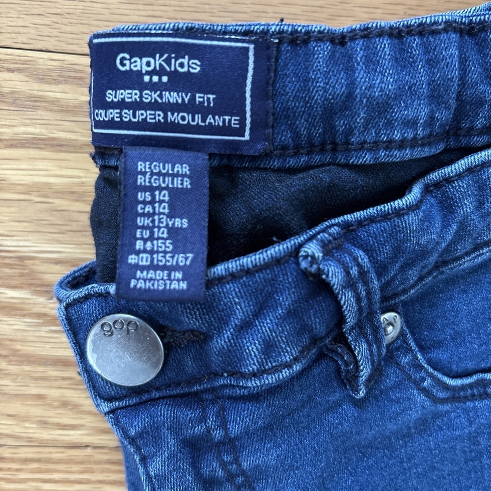 Gap Jeans Girls Sz 14 Blue Super Skinny Adjustable Waist 5 Pocket Button Closure - Picture 3 of 11